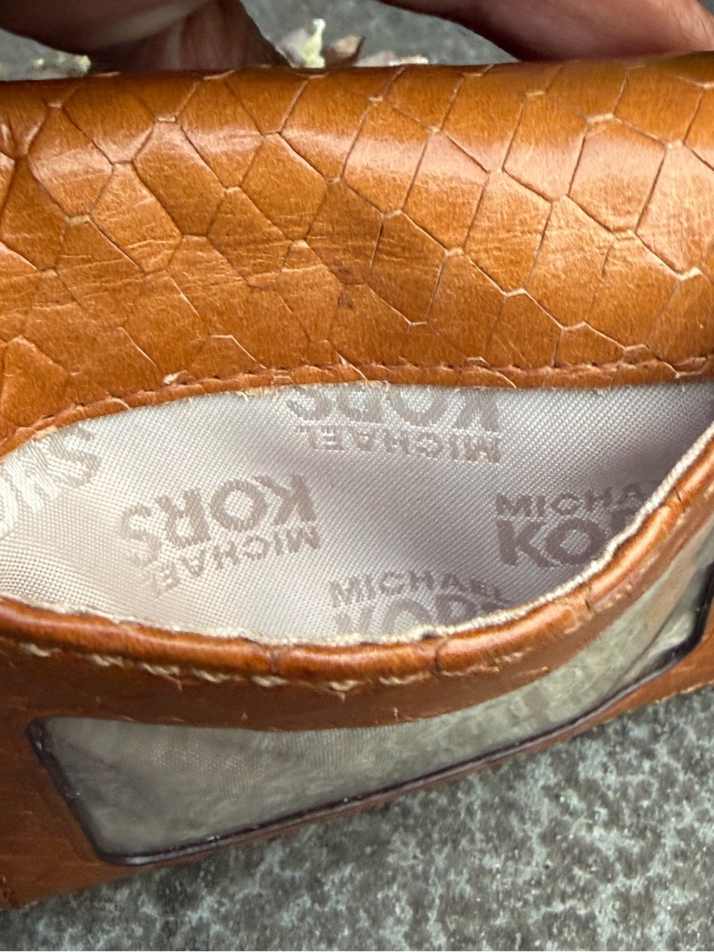 Michael Kors Brown Snake-Embossed Leather Card Case with Key Ring - Picture 15 of 15